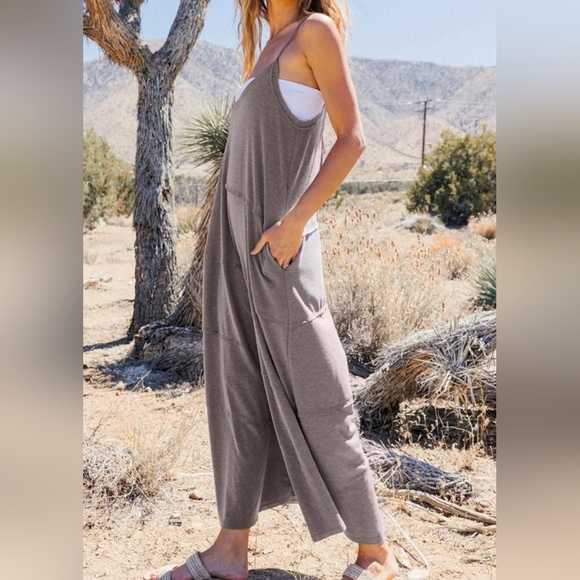 #297 BOHO CHIC WIDE LEG SIDE POCKETS JUMPSUIT - Picture 6 of 15